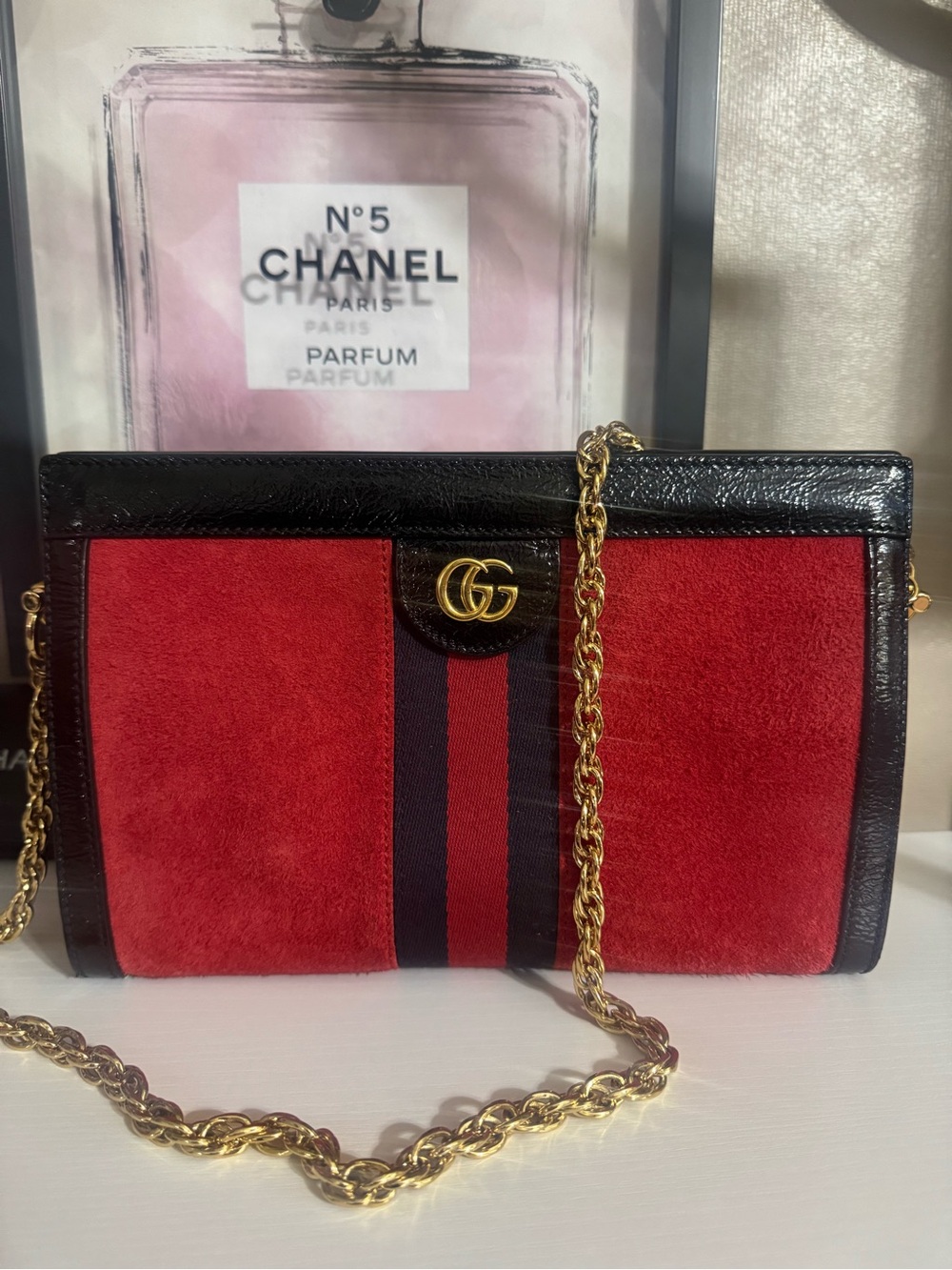 Gucci Small Suede Ophidia Chain Shoulder Bag